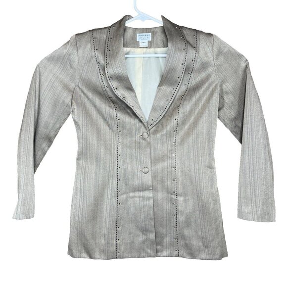 Hobby Horse Woman M Taupe Strip Blk Stitch Sequined 2 Button Western Show Jacket - Picture 1 of 11